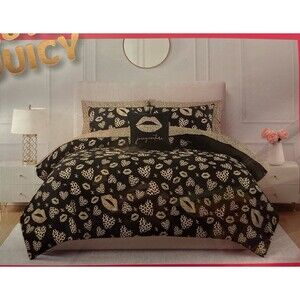 Juicy Couture Y2k Leopard Hearts and Lips Comforter Set, 6 piece Twin Set